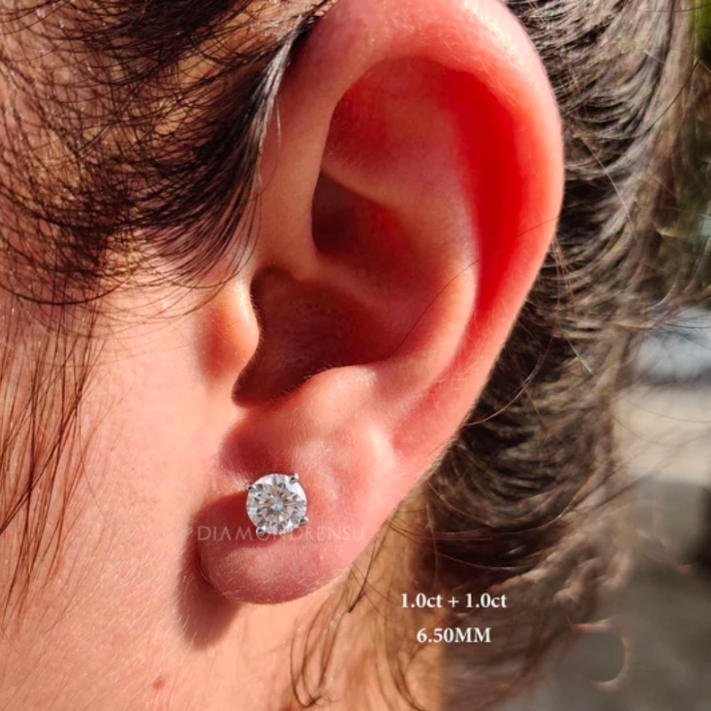 Moissanite Stud Earrings 1 Ct Sterling Silver 65 Mm
